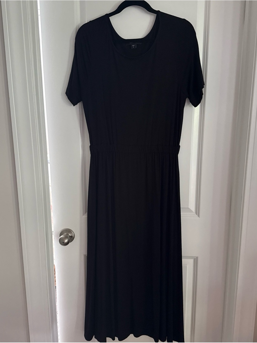Karen Kane Black Short Sleeve A-Line with Gather Waist Dress Soft Knit Size L